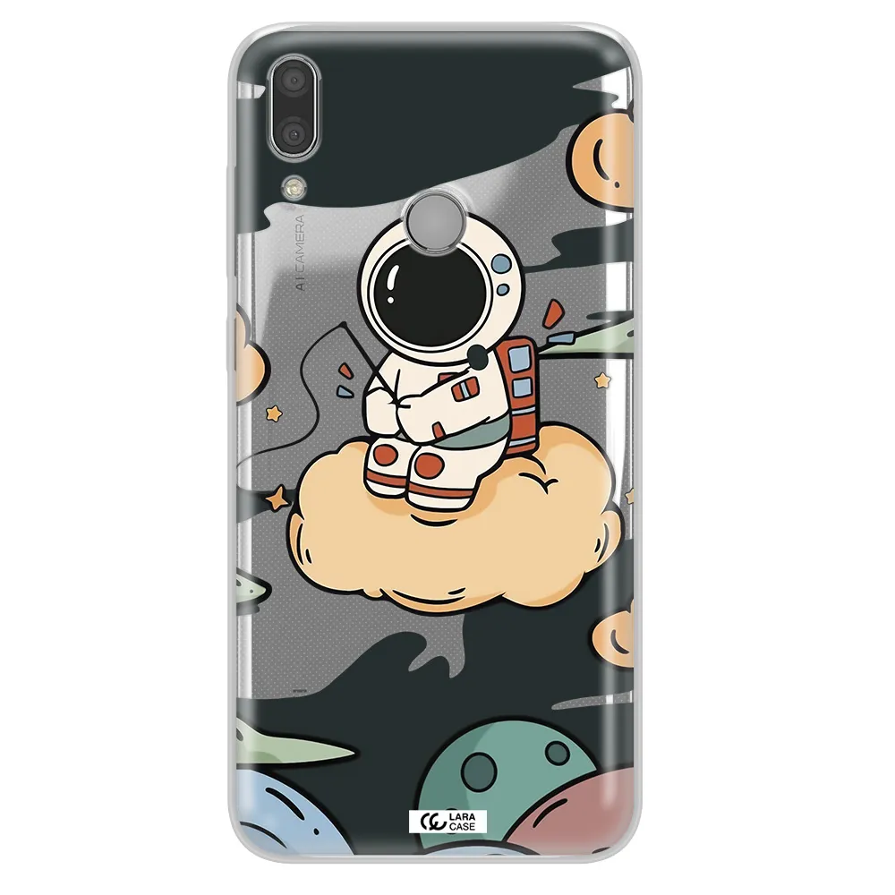 a cartoon astronaut sitting on a cloud Huawei Y7 2019 Clear TPU Case