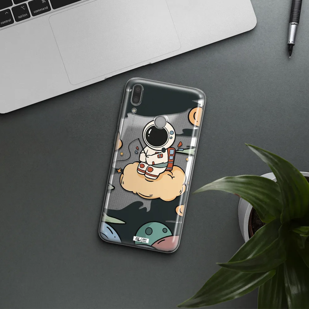 a cartoon astronaut sitting on a cloud Huawei Y7 2019 Clear TPU Case
