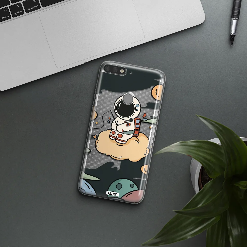 a cartoon astronaut sitting on a cloud Huawei Y7 Prime 2018 Clear TPU Case