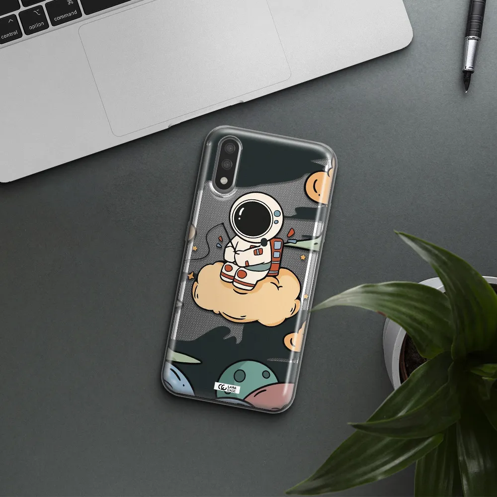 a cartoon astronaut sitting on a cloud Samsung A01 Clear TPU Case