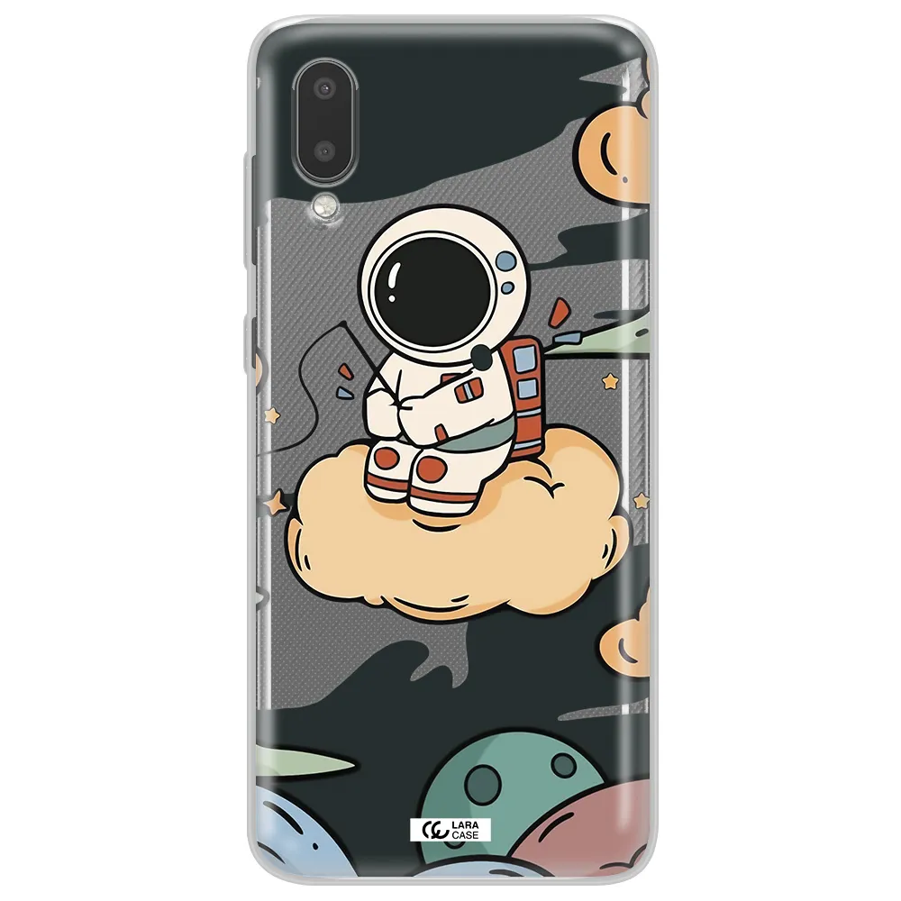 a cartoon astronaut sitting on a cloud Samsung A02 Clear TPU Case