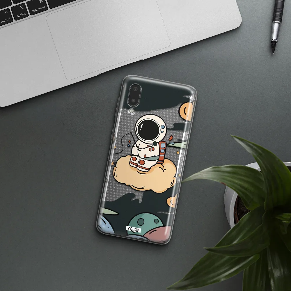 a cartoon astronaut sitting on a cloud Samsung A02 Clear TPU Case