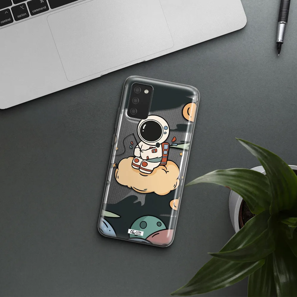 a cartoon astronaut sitting on a cloud Samsung A02S Clear TPU Case