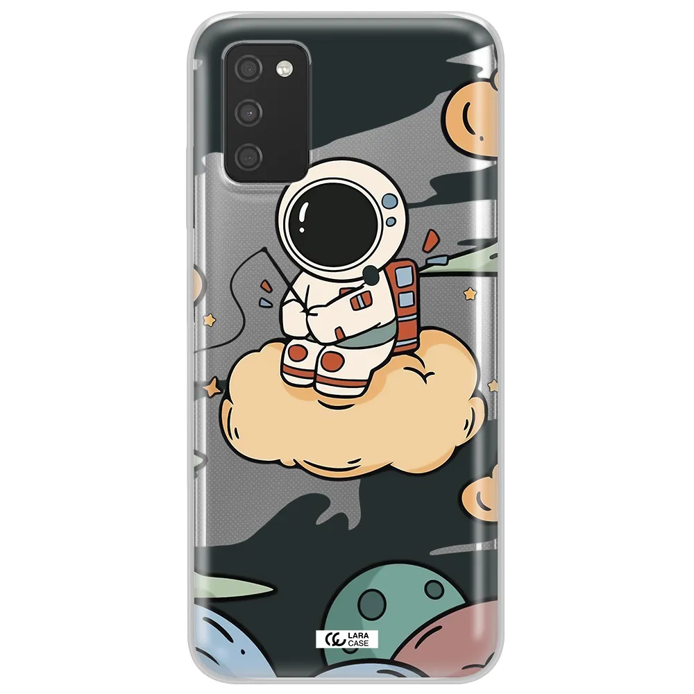 a cartoon astronaut sitting on a cloud Samsung A03S Clear TPU Case