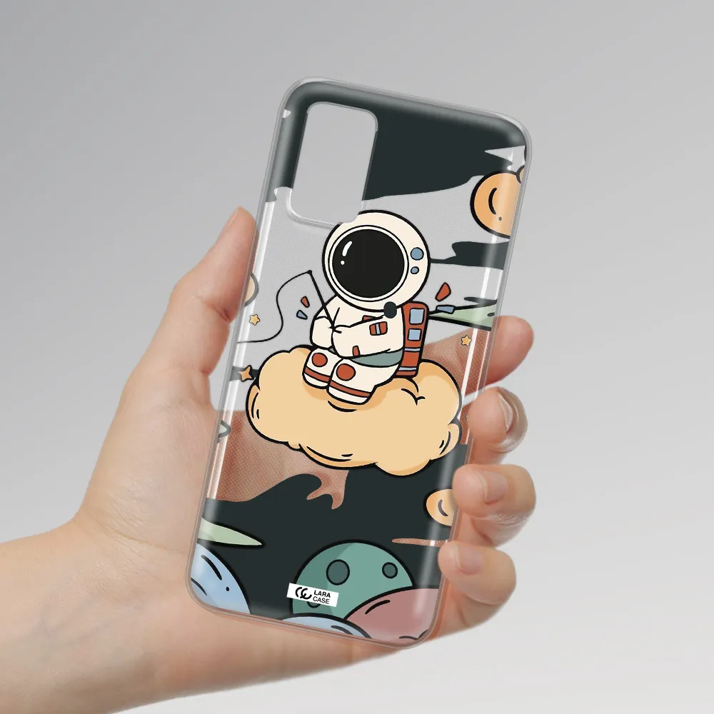 a cartoon astronaut sitting on a cloud Samsung A03S Clear TPU Case