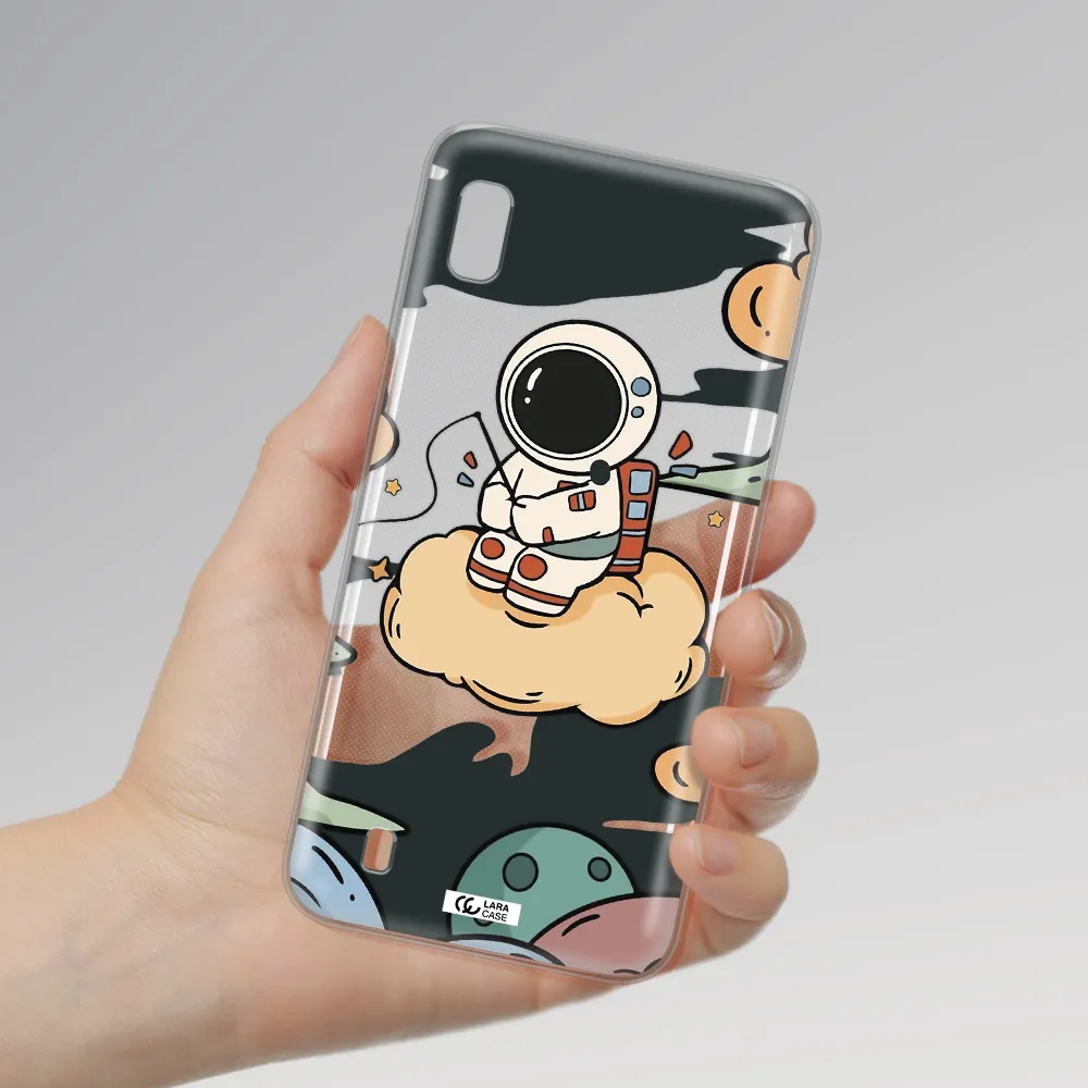 a cartoon astronaut sitting on a cloud Samsung A10 Clear TPU Case