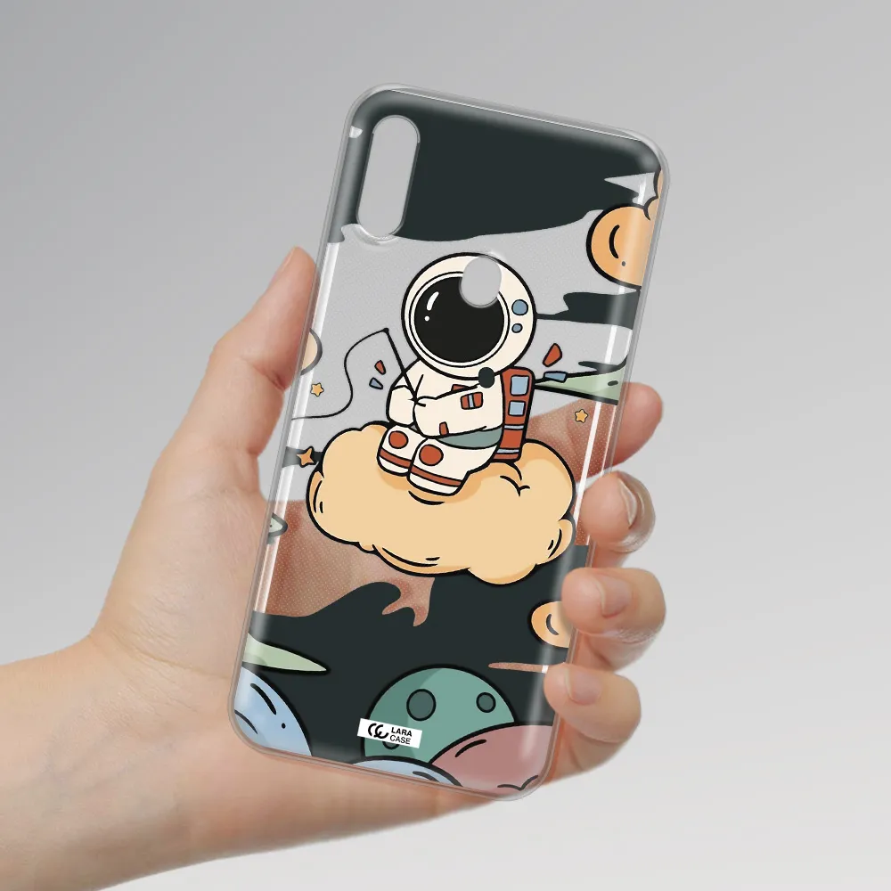 a cartoon astronaut sitting on a cloud Samsung A11 Clear TPU Case