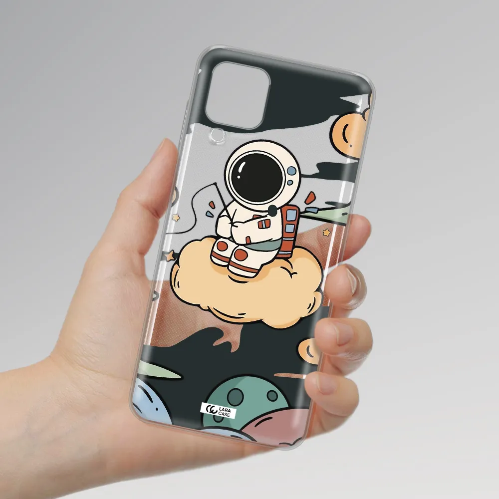 a cartoon astronaut sitting on a cloud Samsung A12 4g Clear TPU Case