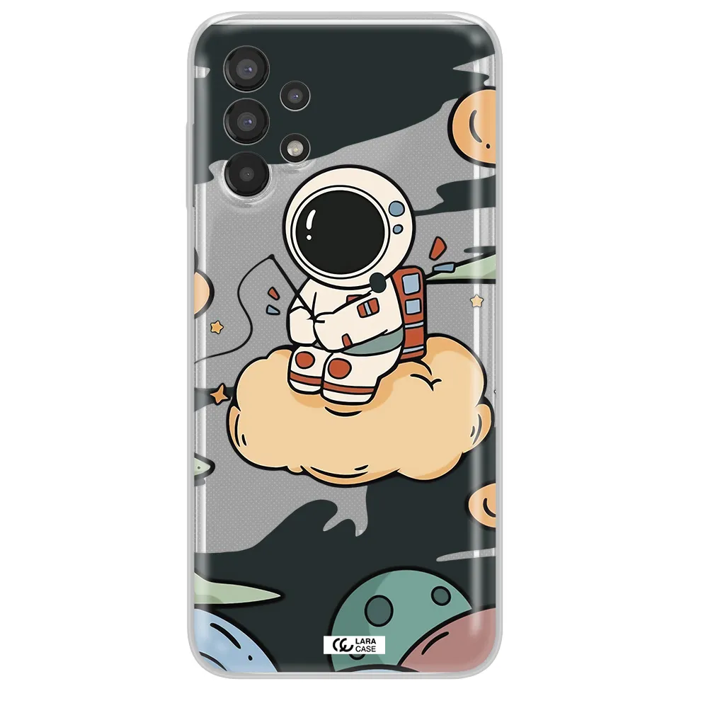 a cartoon astronaut sitting on a cloud Samsung A13 Clear TPU Case