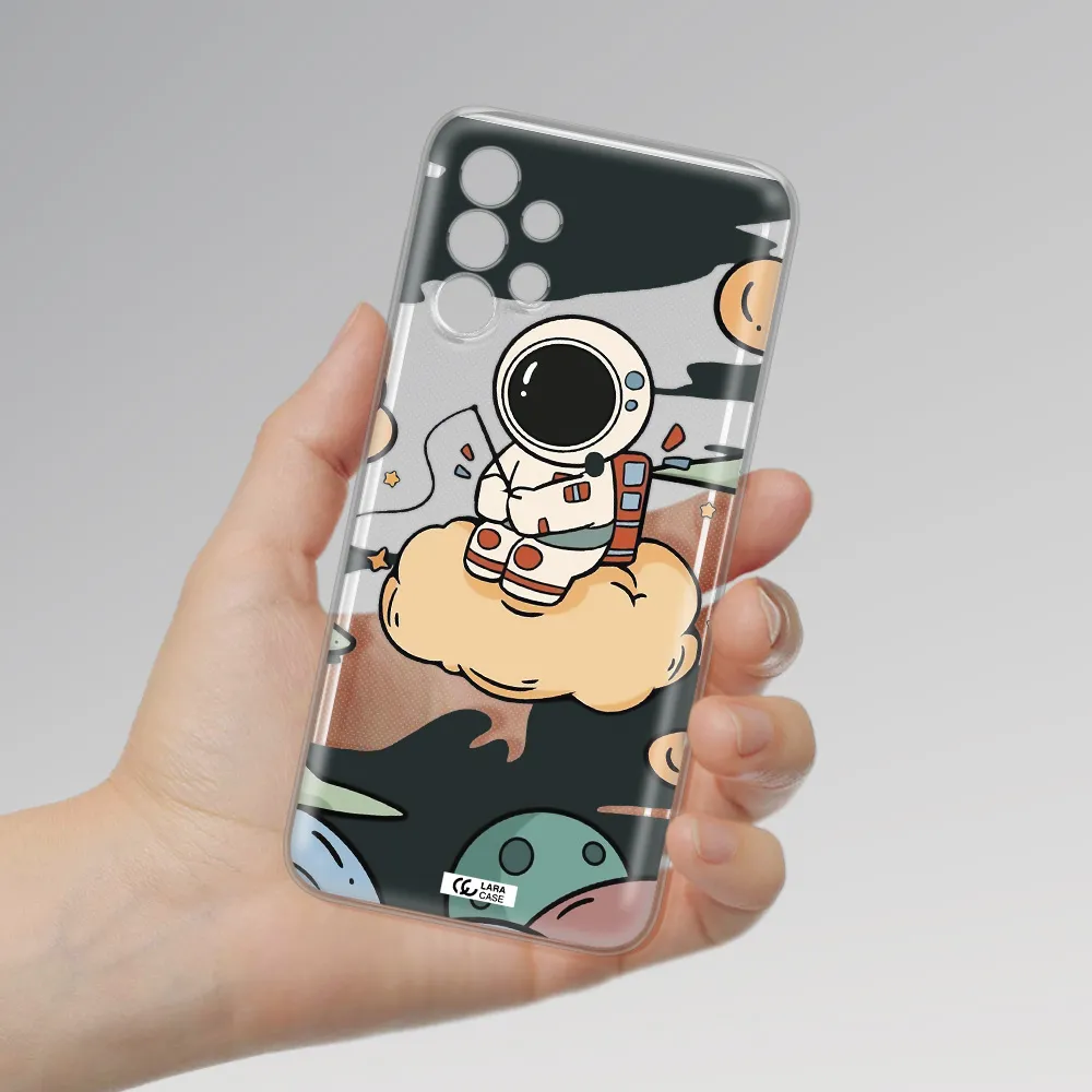 a cartoon astronaut sitting on a cloud Samsung A13 Clear TPU Case
