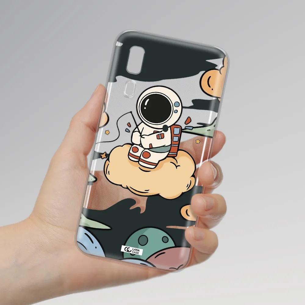 a cartoon astronaut sitting on a cloud Samsung A2 Core Clear TPU Case