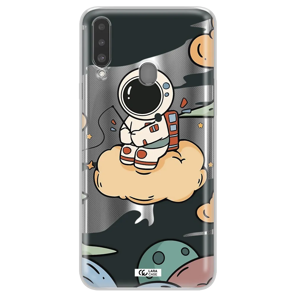 a cartoon astronaut sitting on a cloud Samsung A20S Clear TPU Case