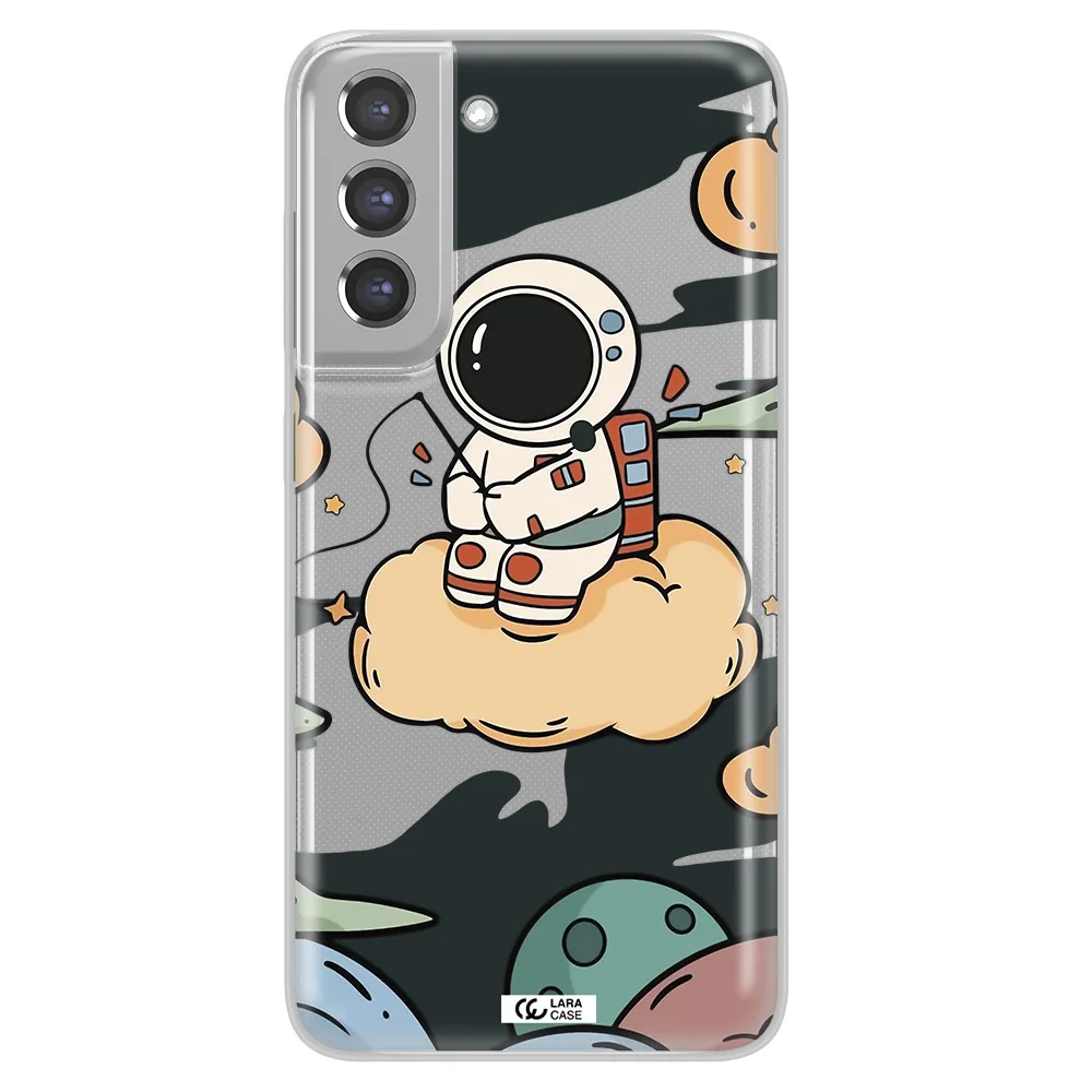 a cartoon astronaut sitting on a cloud Samsung A21 Fe Clear TPU Case