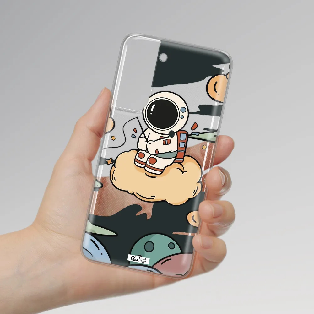 a cartoon astronaut sitting on a cloud Samsung A21 Fe Clear TPU Case