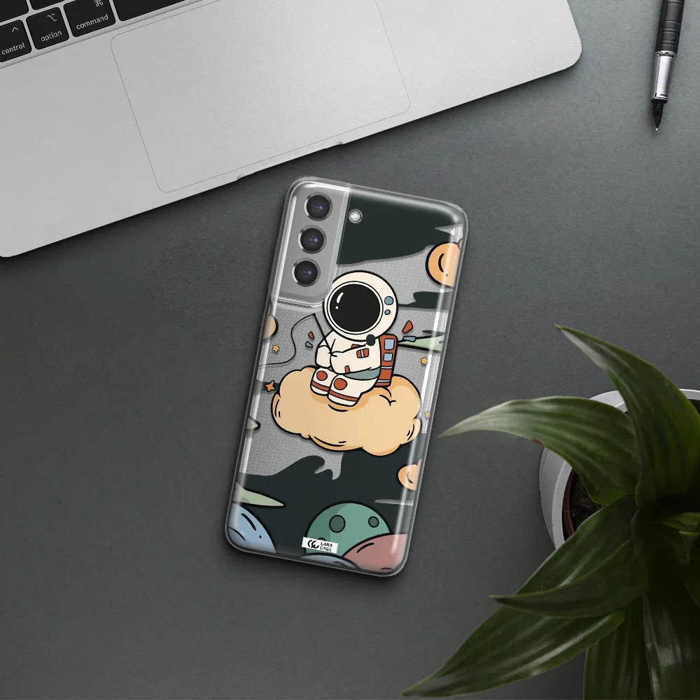 a cartoon astronaut sitting on a cloud Samsung A21 Fe Clear TPU Case