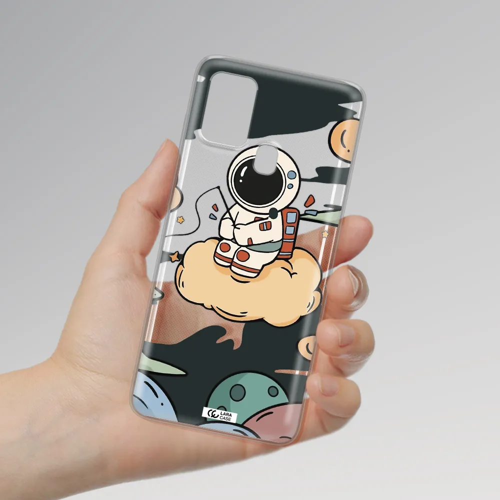 a cartoon astronaut sitting on a cloud Samsung A21S Clear TPU Case
