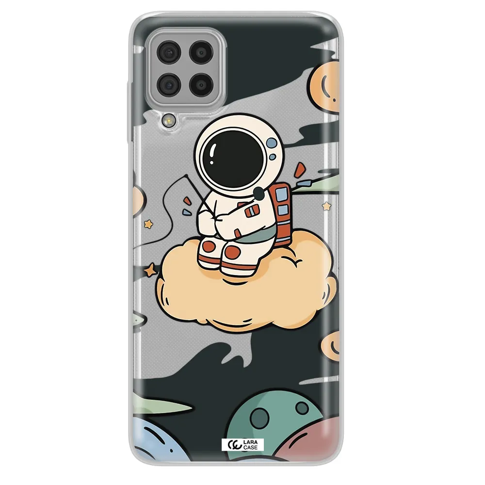 a cartoon astronaut sitting on a cloud Samsung A22 4g Clear TPU Case