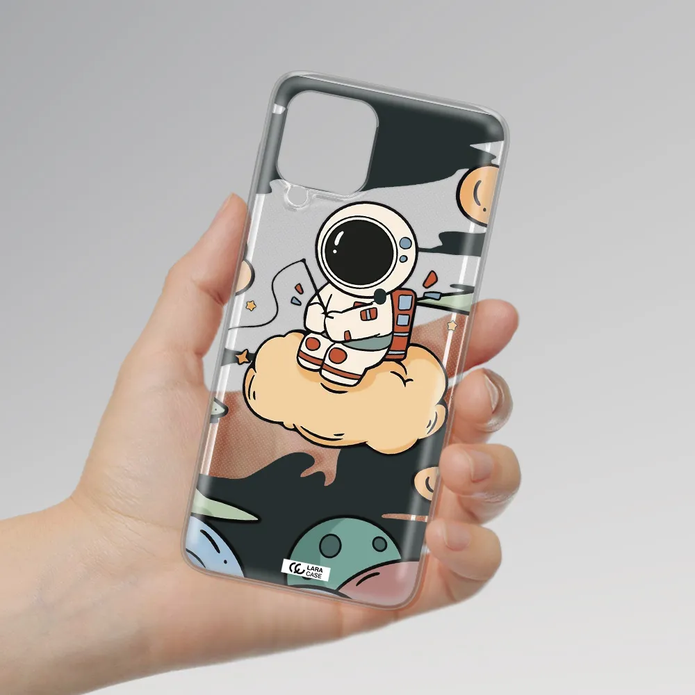 a cartoon astronaut sitting on a cloud Samsung A22 4g Clear TPU Case