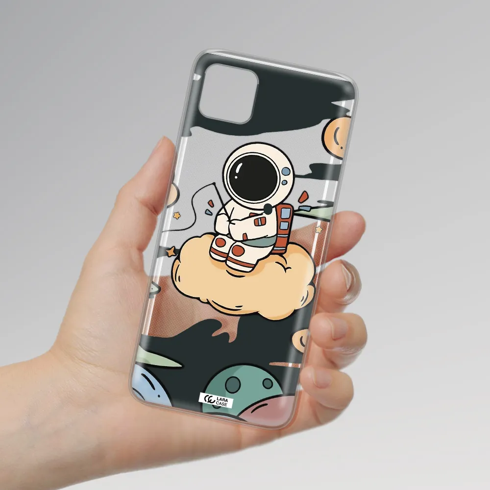 a cartoon astronaut sitting on a cloud Samsung A22 5g Clear TPU Case
