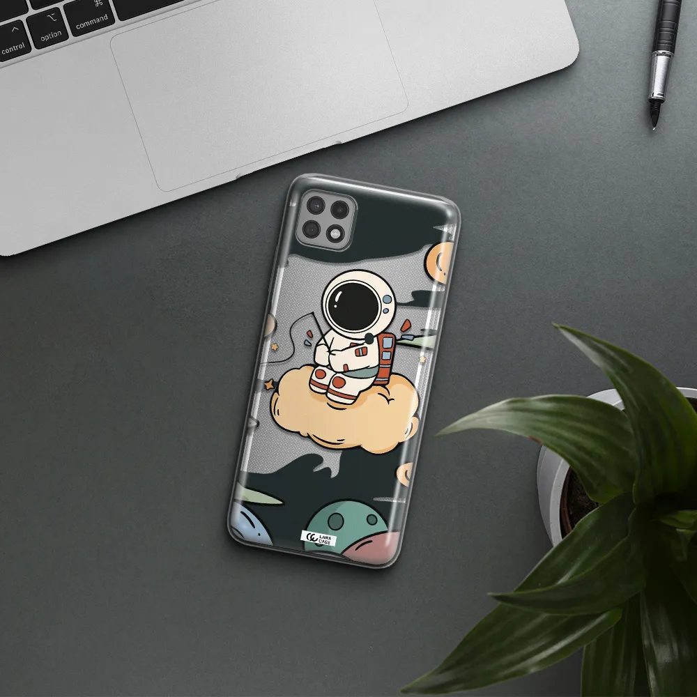 a cartoon astronaut sitting on a cloud Samsung A22 5g Clear TPU Case