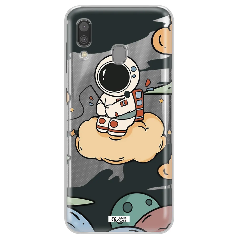 a cartoon astronaut sitting on a cloud Samsung A30 Clear TPU Case