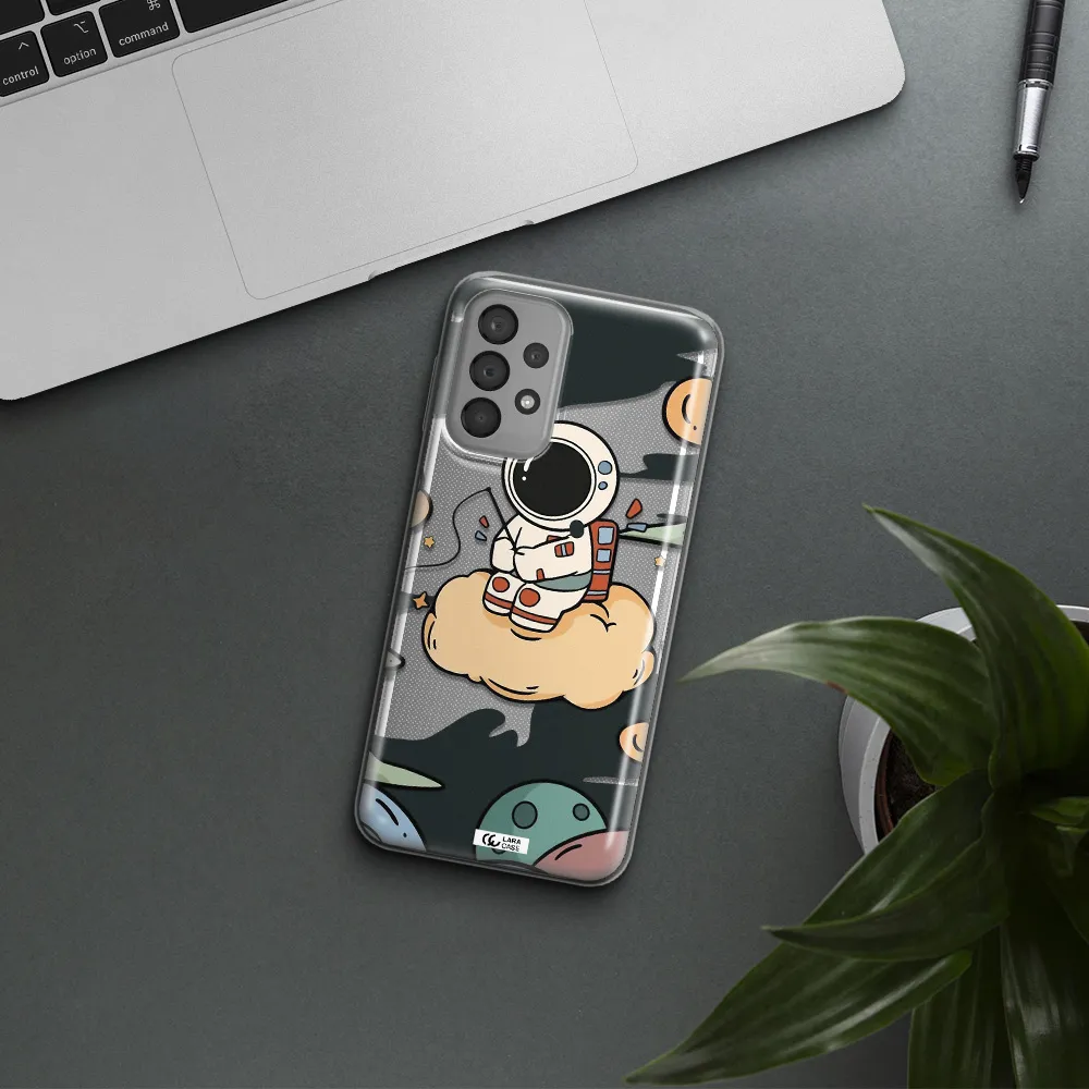 a cartoon astronaut sitting on a cloud Samsung A33 Clear TPU Case
