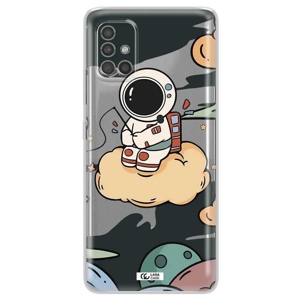 A Cartoon Astronaut Sitting On A Cloud Samsung A40S Clear Tpu Case