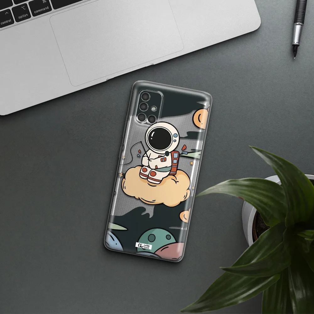 A Cartoon Astronaut Sitting On A Cloud Samsung A40S Clear Tpu Case