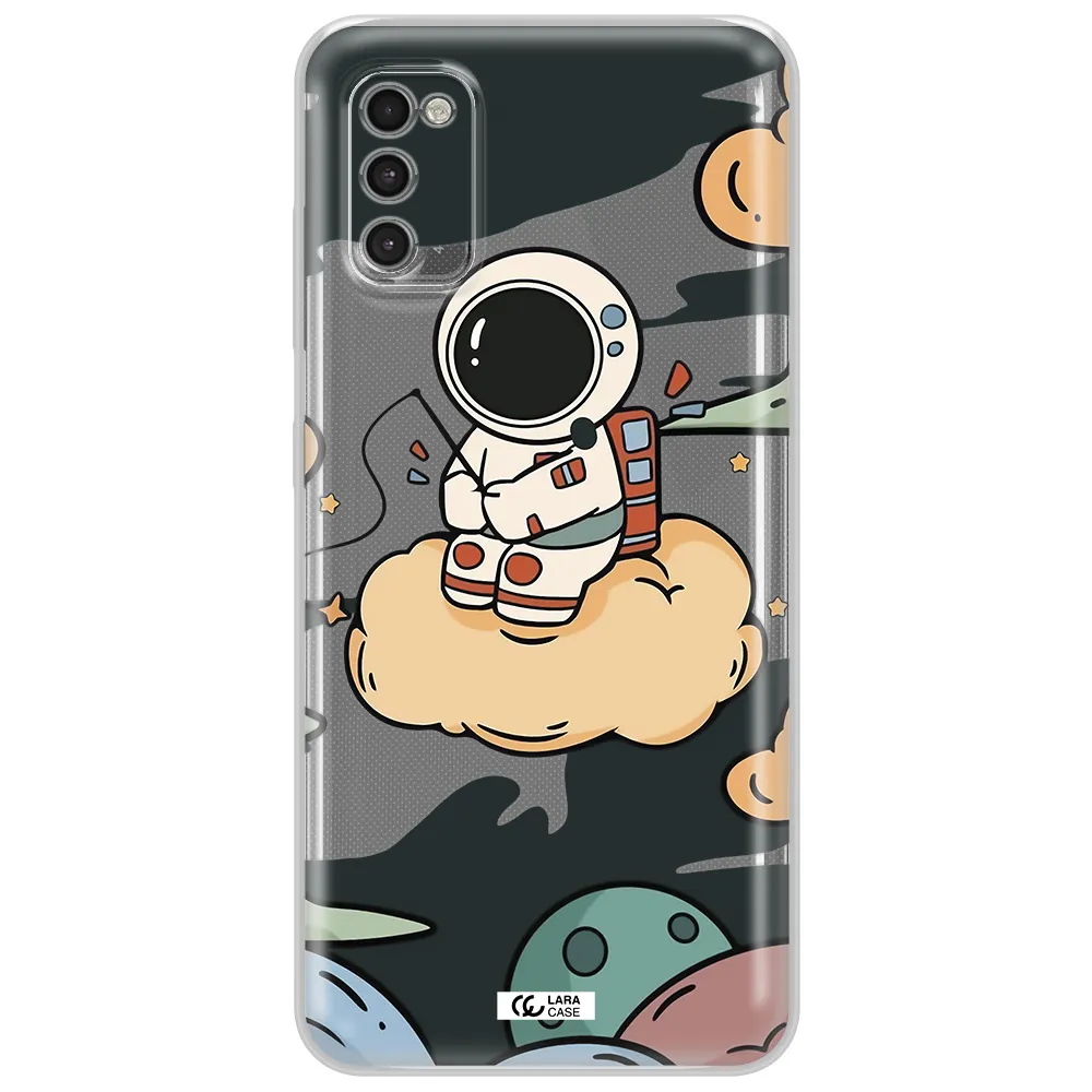 A Cartoon Astronaut Sitting On A Cloud Samsung A41 Clear Tpu Case