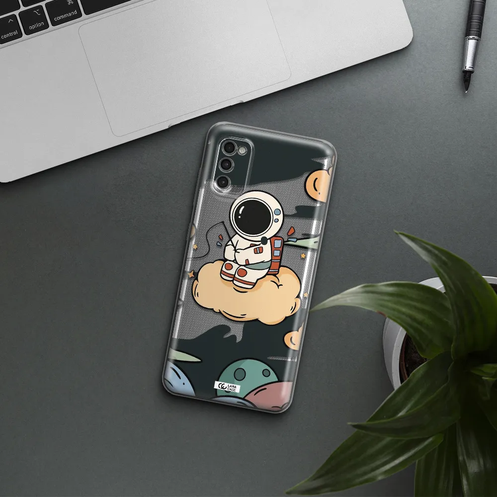 A Cartoon Astronaut Sitting On A Cloud Samsung A41 Clear Tpu Case