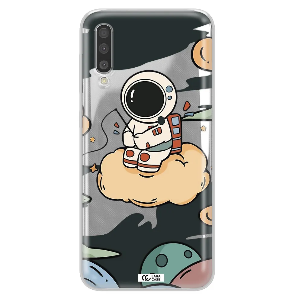 a cartoon astronaut sitting on a cloud Samsung A50 Clear TPU Case