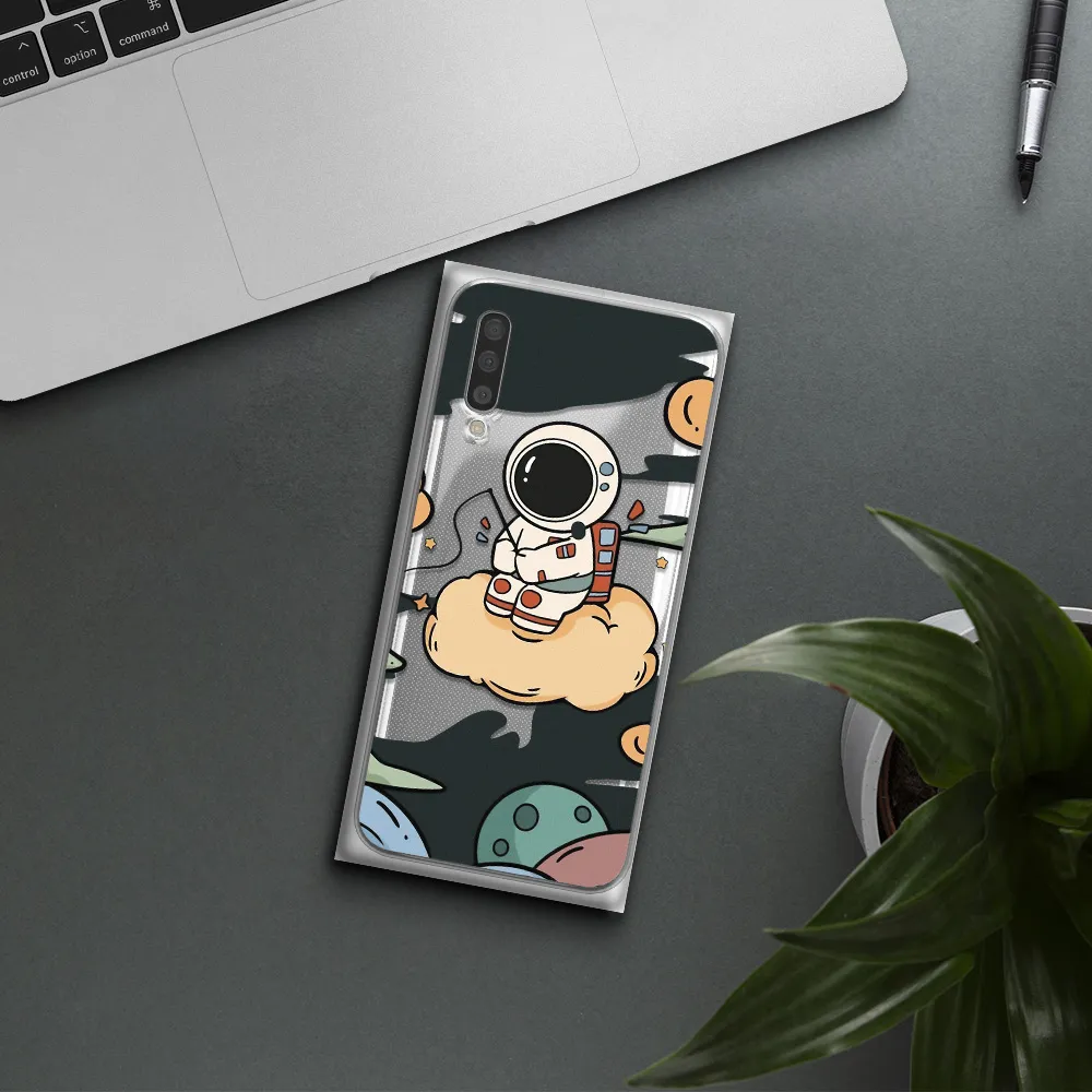 A Cartoon Astronaut Sitting On A Cloud Samsung A50S Clear Tpu Case