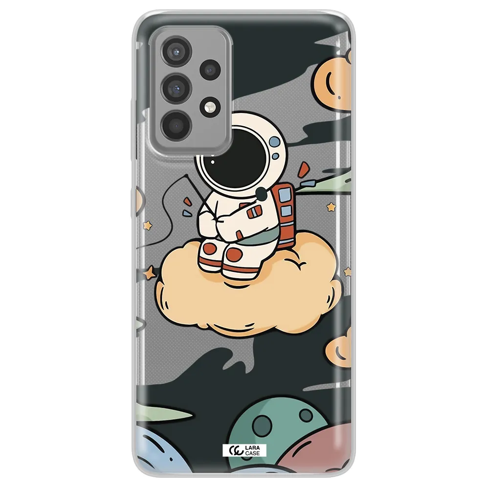 a cartoon astronaut sitting on a cloud Samsung A52 Clear TPU Case