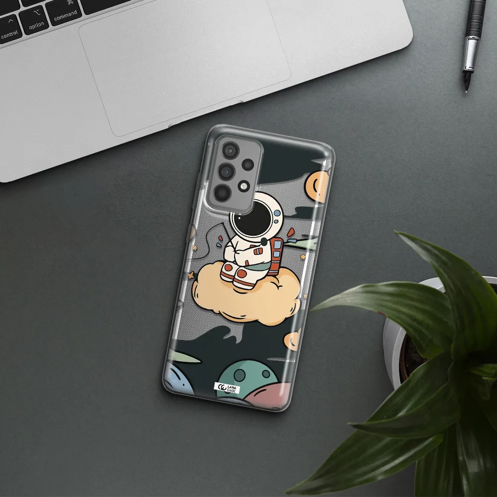 a cartoon astronaut sitting on a cloud Samsung A52 Clear TPU Case