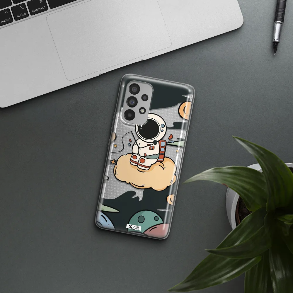 a cartoon astronaut sitting on a cloud Samsung A53 Clear TPU Case