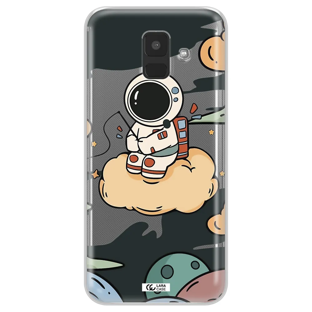 a cartoon astronaut sitting on a cloud Samsung A6 Clear TPU Case