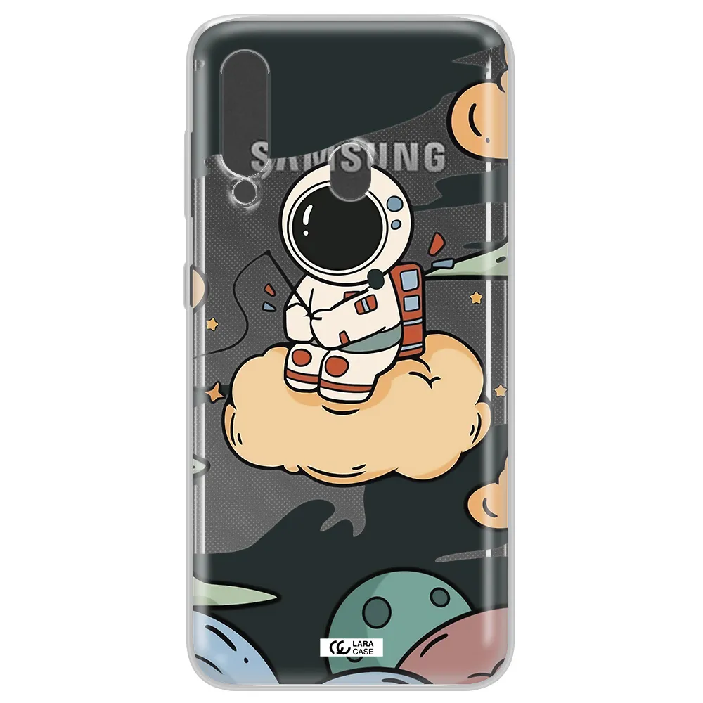 a cartoon astronaut sitting on a cloud Samsung A60 Clear TPU Case