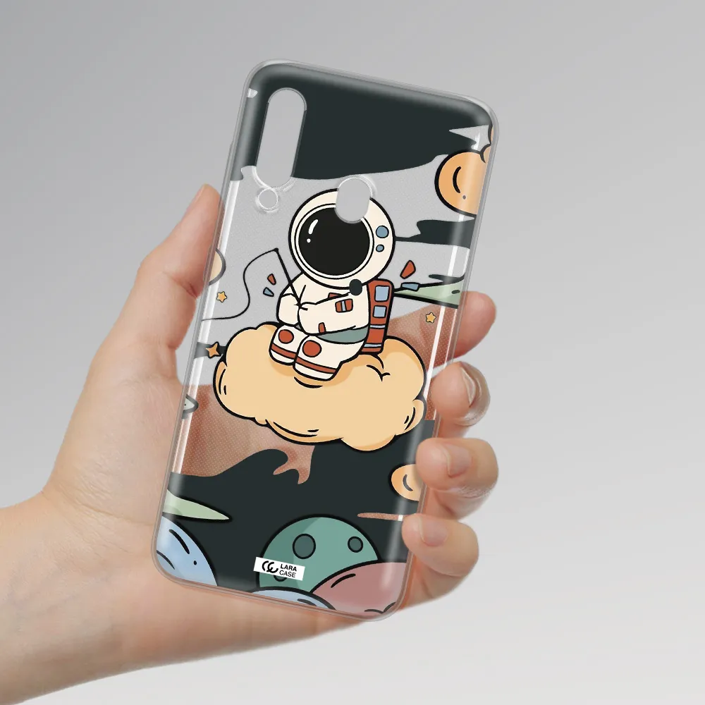 a cartoon astronaut sitting on a cloud Samsung A60 Clear TPU Case