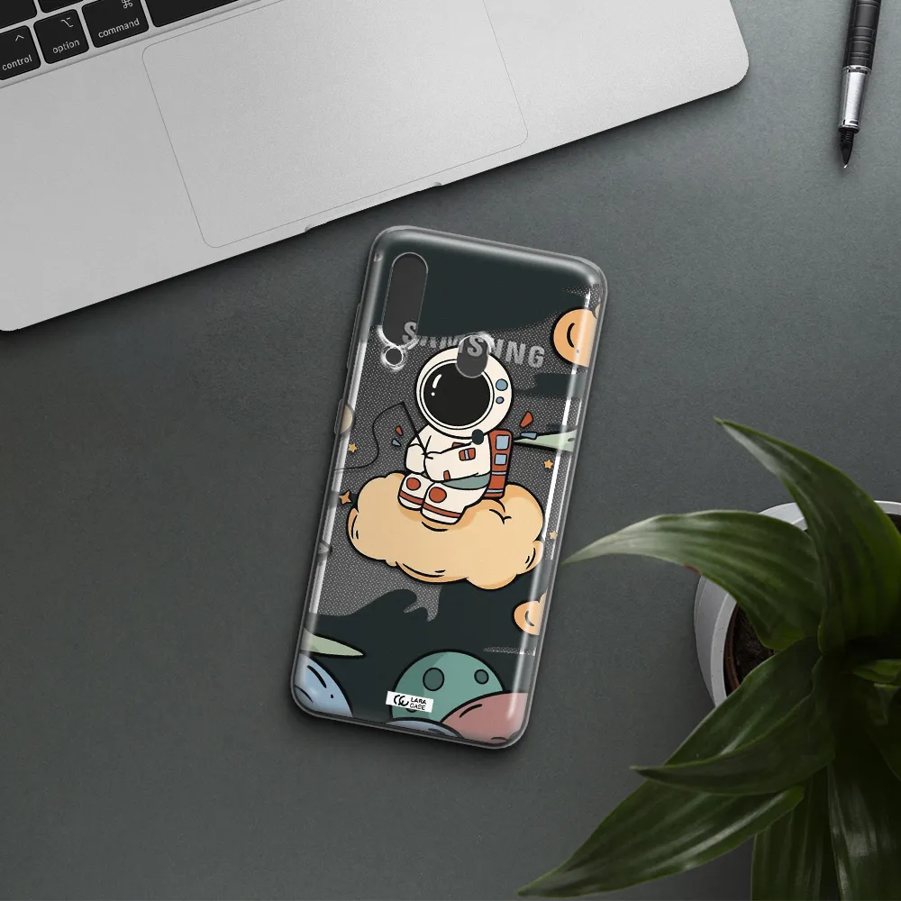 a cartoon astronaut sitting on a cloud Samsung A60 Clear TPU Case