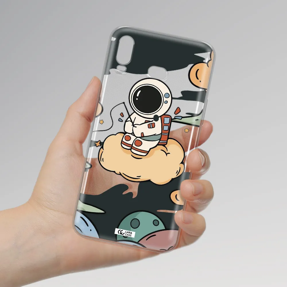 a cartoon astronaut sitting on a cloud Samsung A6S Clear TPU Case