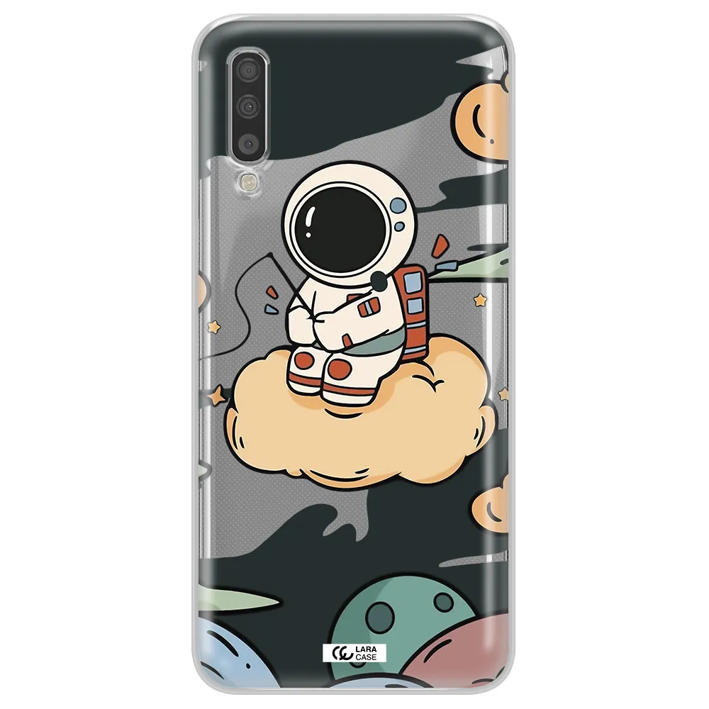 A Cartoon Astronaut Sitting On A Cloud Samsung A70S Clear Tpu Case