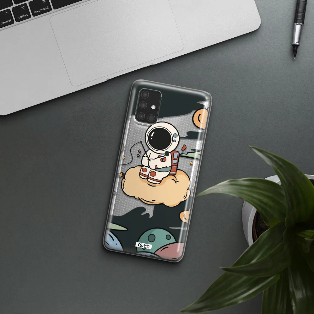 a cartoon astronaut sitting on a cloud Samsung A71 Clear TPU Case