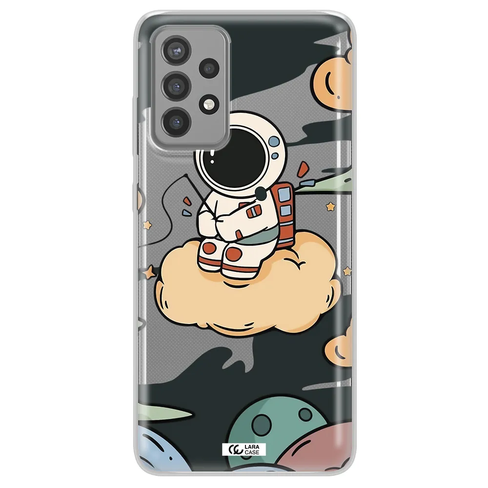 a cartoon astronaut sitting on a cloud Samsung A72 Clear TPU Case