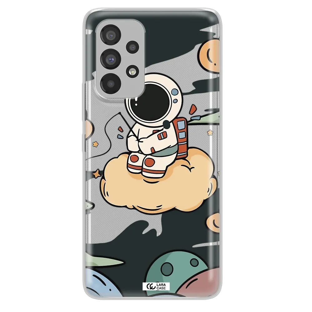 a cartoon astronaut sitting on a cloud Samsung A73 Clear TPU Case