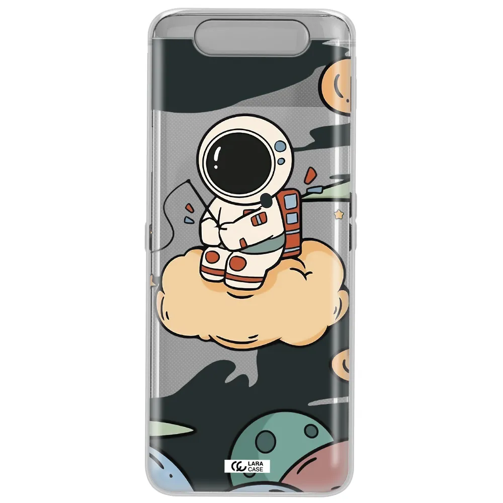 a cartoon astronaut sitting on a cloud Samsung A80 Clear TPU Case