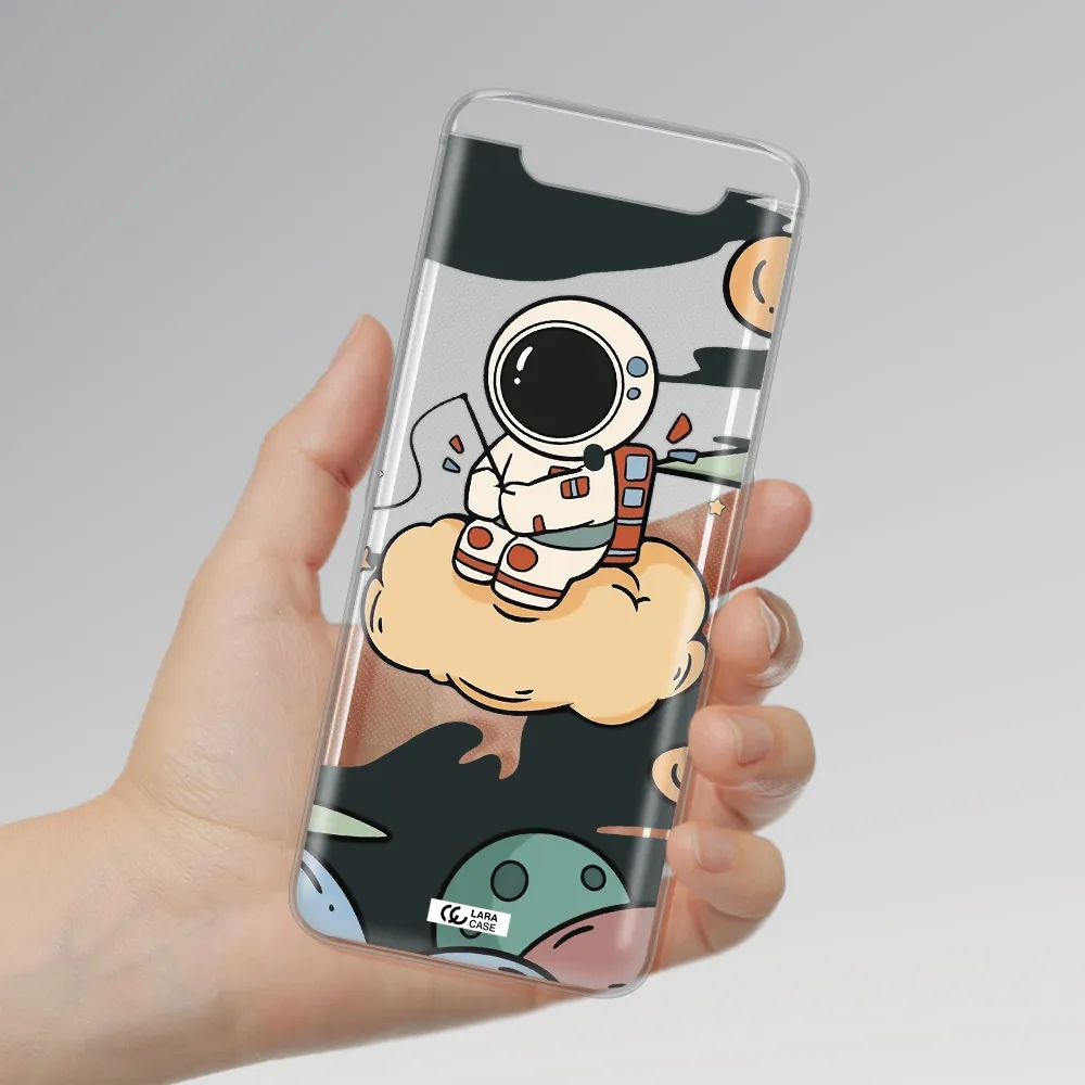 a cartoon astronaut sitting on a cloud Samsung A80 Clear TPU Case