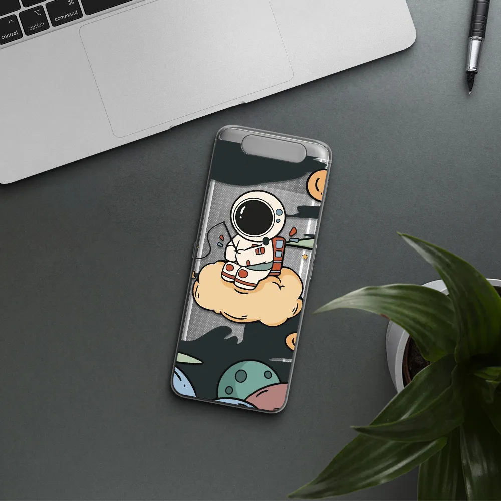 a cartoon astronaut sitting on a cloud Samsung A80 Clear TPU Case