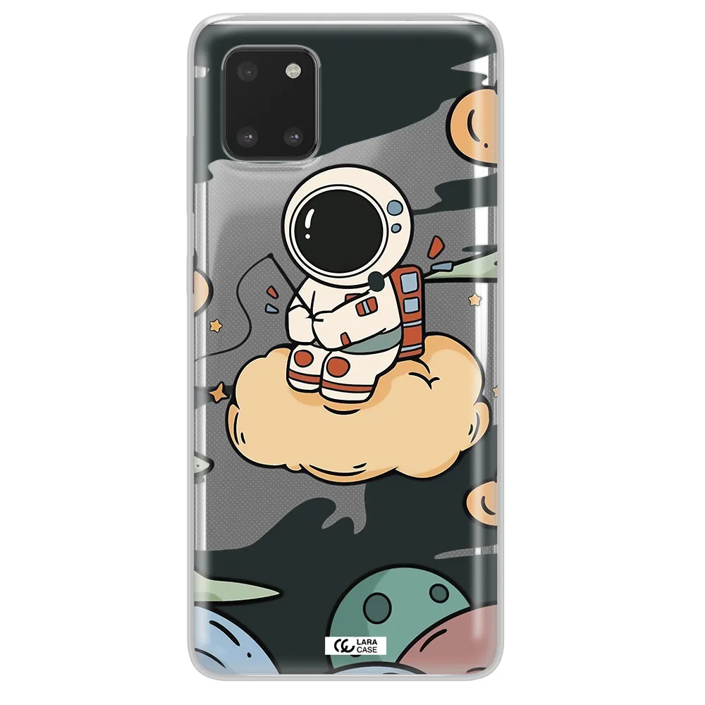 a cartoon astronaut sitting on a cloud Samsung A81 Clear TPU Case