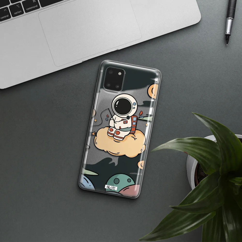 a cartoon astronaut sitting on a cloud Samsung A81 Clear TPU Case