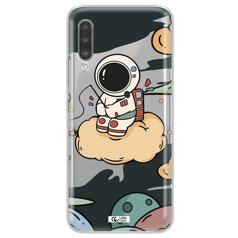 a cartoon astronaut sitting on a cloud Samsung A90 Clear TPU Case